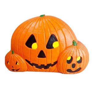 Union Products Featherstone Vintage Halloween Pumpkin Trio Lighted Blow Mold EUC